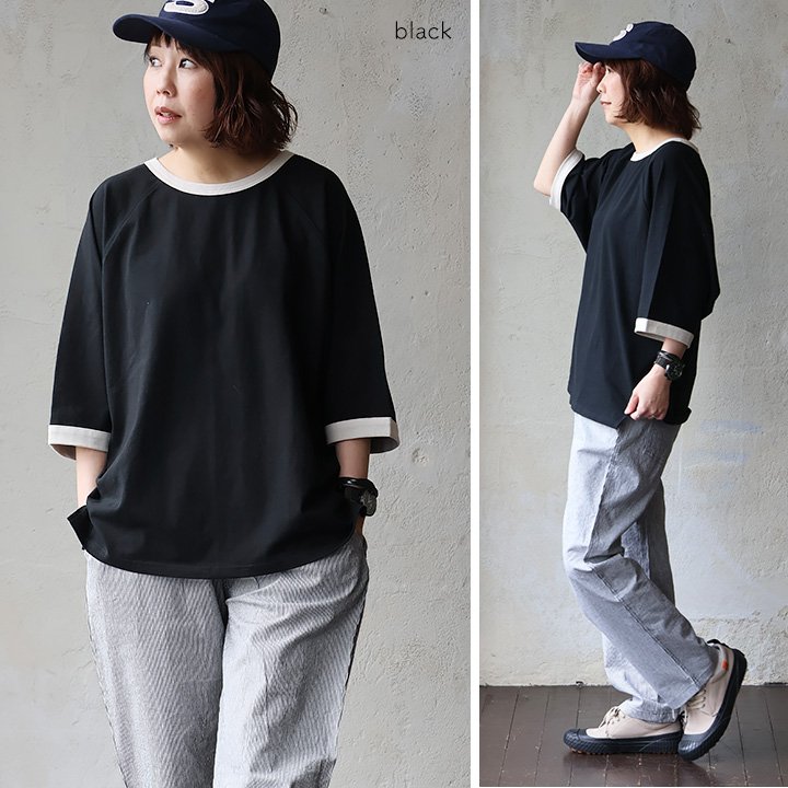 ドルマン tシャツ レディース 5分袖 しっかり 綿100％ ワイド ゆったり 着痩せ 二の腕 カバー 夏 パティ Souple スプル (メール便50) | PATY | 03