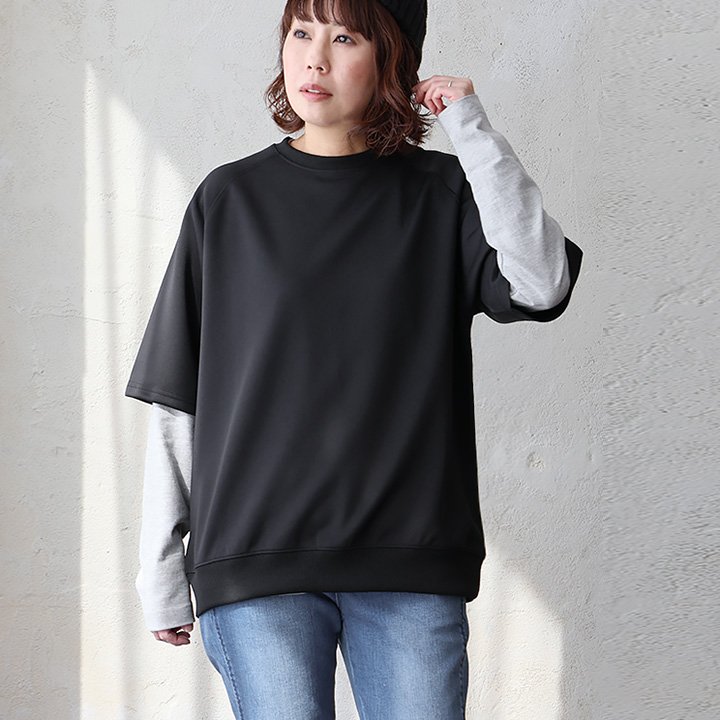 半袖 プルオーバー メンズ レディース 重ね着 5分袖 ジャージ 春 軽い 柔らか 着痩せ ワイド ストレッチ 大人 パティ Mr.Lumberjack ミスターランバージャック | PATY | 01