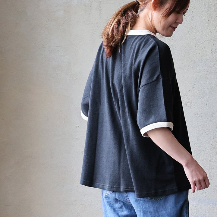 Tシャツ 5分袖 リンガーT レディース クルーネック 配色切り替え 綿100 コットン 梨地 接触冷感 涼しい 通気性 伸縮性 体型カバー パティ (メール便50) | PATY | 02