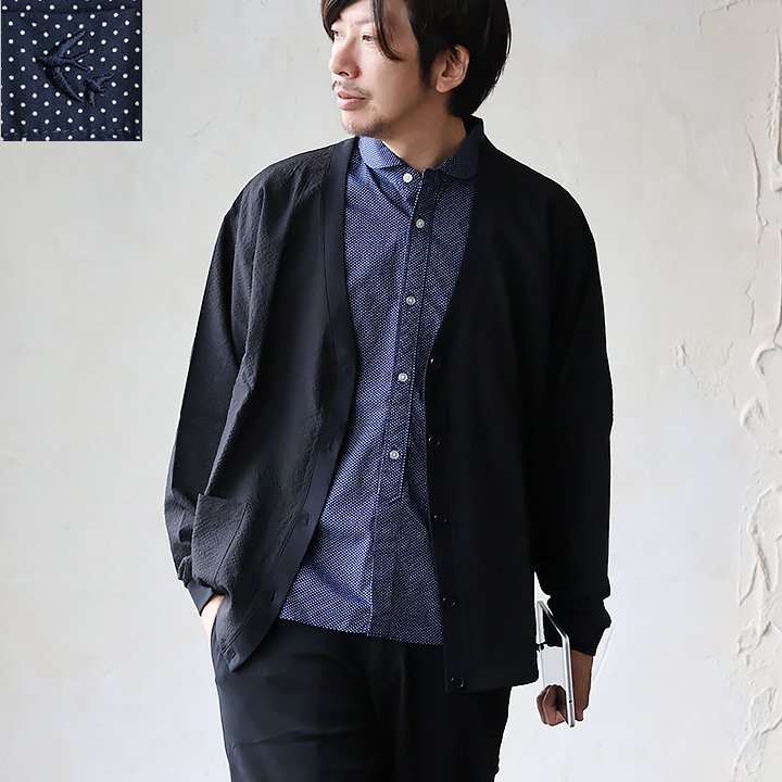 シャツ レディース メンズ 半袖 丸襟 ピンドット ドット 日本製 コットン 綿100% 配色 刺繍 刻印ボタン 夏 アイロン不要 SAIL セイル | PATY | 04