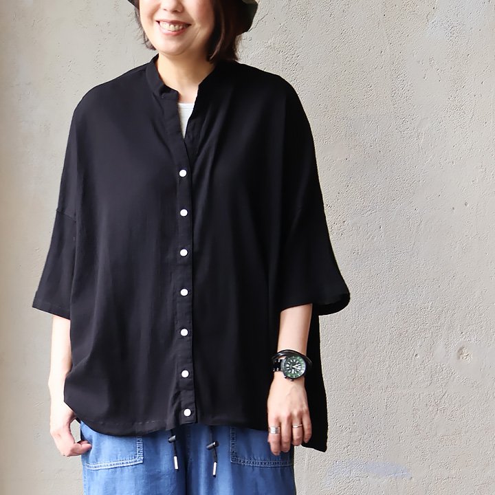 シャツス キッパーネック レディース 5分袖 綿100 コットン 楊柳 薄手 軽い 涼しい 夏 パティ (メール便50) GENTIL ジャンティ | PATY | 01