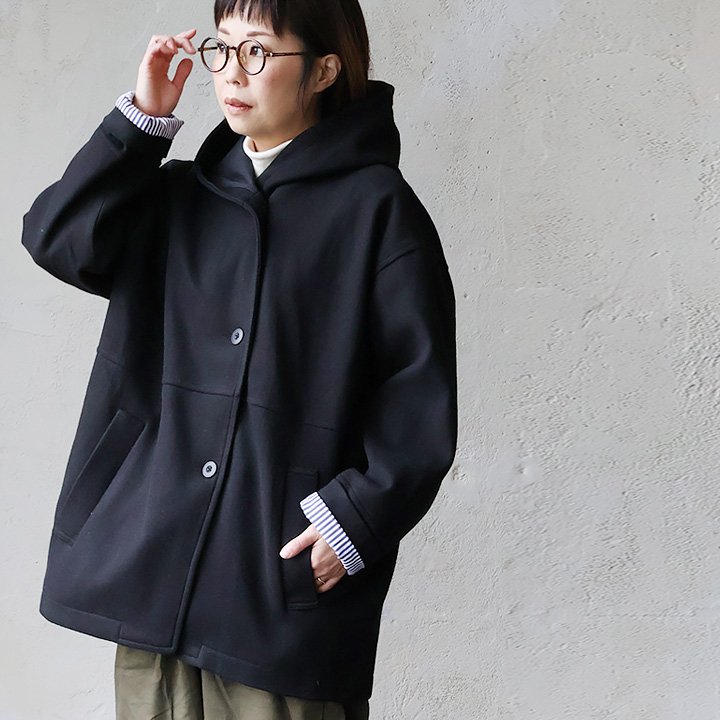PATY コート メルトン風 レディース フード付き ポリエステル 裏地付き