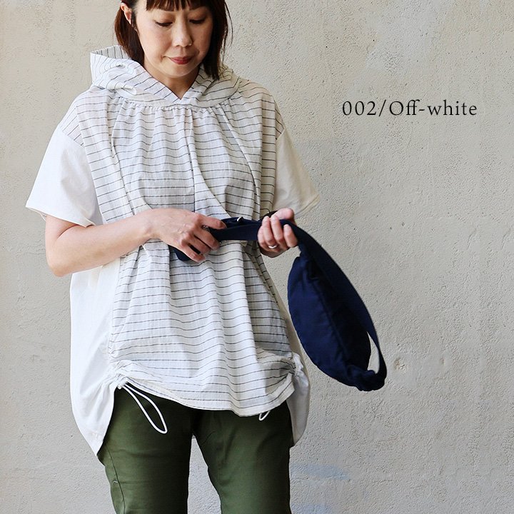Ｔシャツ 半袖 レディース フード付き 綿100 コットン 布帛 切り替え 軽い 薄手 通気性 ゆったり パティの画像