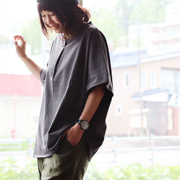 着痩せ tシャツ レディース 5分袖 キーネック ワイド すっきり 落ち感 細見え 二の腕 お尻 体系 隠れ カバー 夏 パティ (メール便50) | PATY | 01