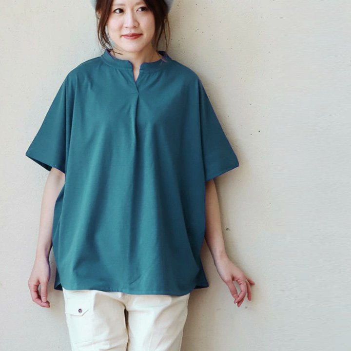 着痩せ tシャツ レディース 5分袖 キーネック ワイド すっきり 落ち感 細見え 二の腕 お尻 体系 隠れ カバー 夏 パティ (メール便50) | PATY | 05