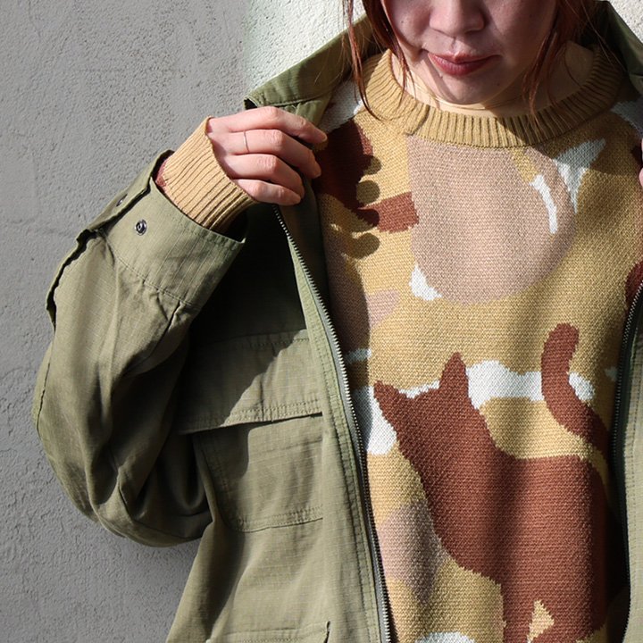 PATY ニット セーター 長袖 メンズ レディース クルーネック カモ柄