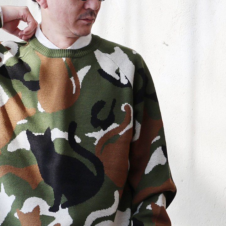 PATY ニット セーター 長袖 メンズ レディース クルーネック カモ柄