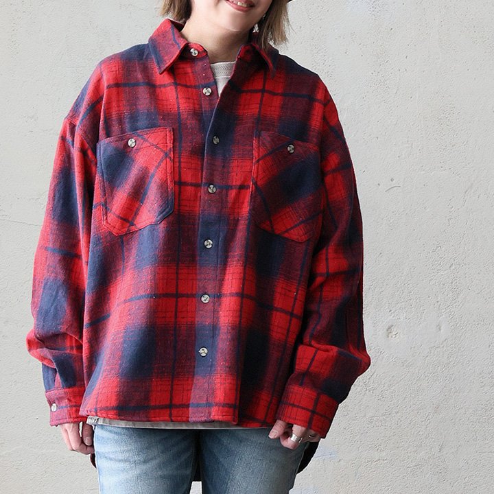 PATY シャツ メンズ レディース 長袖 ワイド 着痩せ フランネル ネル