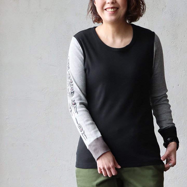 カットソー 長袖 9分袖 ロングtシャツ 重ね着 すっきり フィット 着痩せ しっかり 丈夫 ストレッチ 柔らかい 犬 TOneontoNE トーン | PATY | 01
