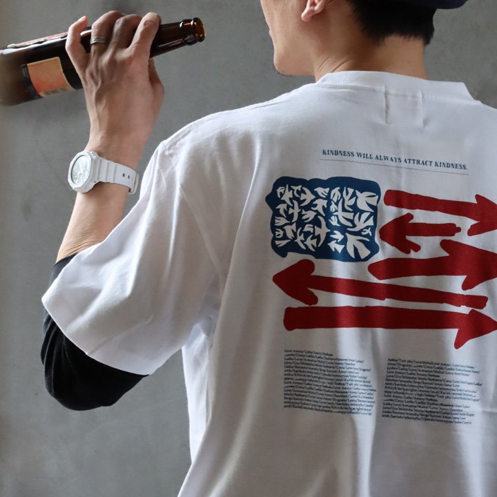 tシャツ 半袖 メンズ レディース コットン 綿100％ カジュアル ハト アメリカ 国旗 バック プリント ボックスシルエット パティ TOneontoNE トーン (メール便50) | PATY | 04