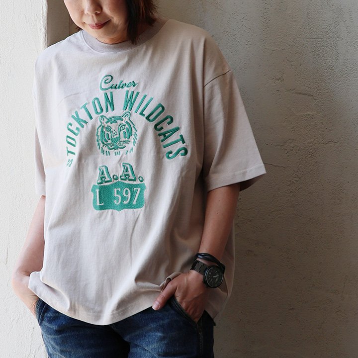 PATY Tシャツ 5分袖 レディース クルーネック 刺繍 トラ