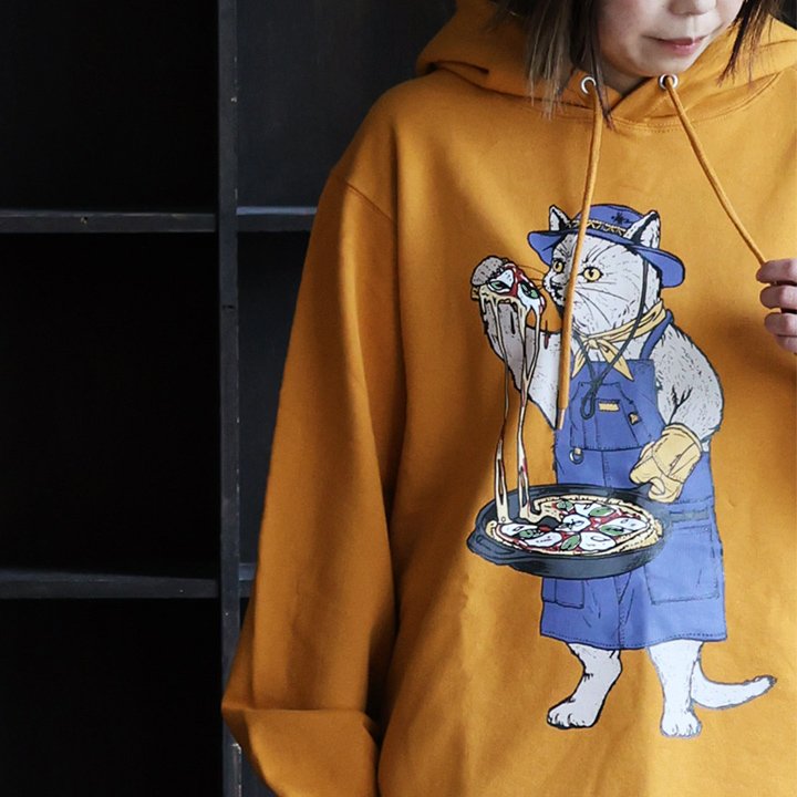 go slow caravan ゴースローキャラバン パーカー 長袖 メンズ レディース アニマル プリント ネコ 猫 綿100 コットン ヘビーウェイト タフ 裏毛 ゆったり パティ | PATY | 01