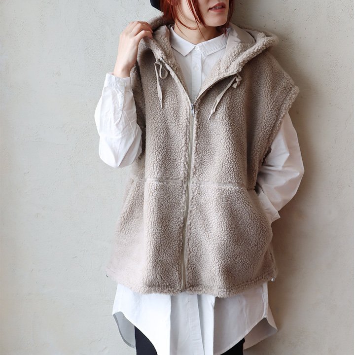 PATY ベスト ボアベスト レディース フード付き ポリエステル 裏地