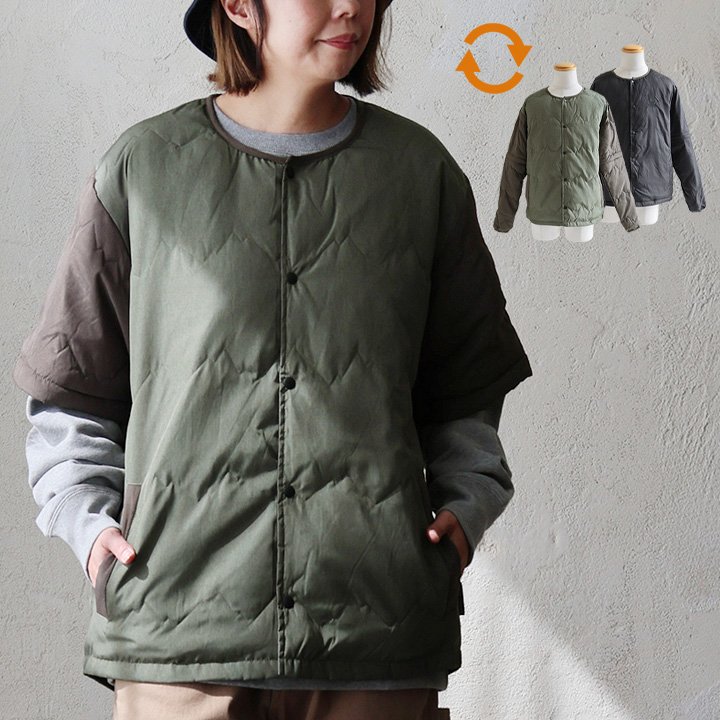 gym master ジムマスター ジャケット キルティング 5分袖 長袖 リバーシブル ノーカラー 中綿 軽い 暖かい 重ね着 パティ | PATY | 01