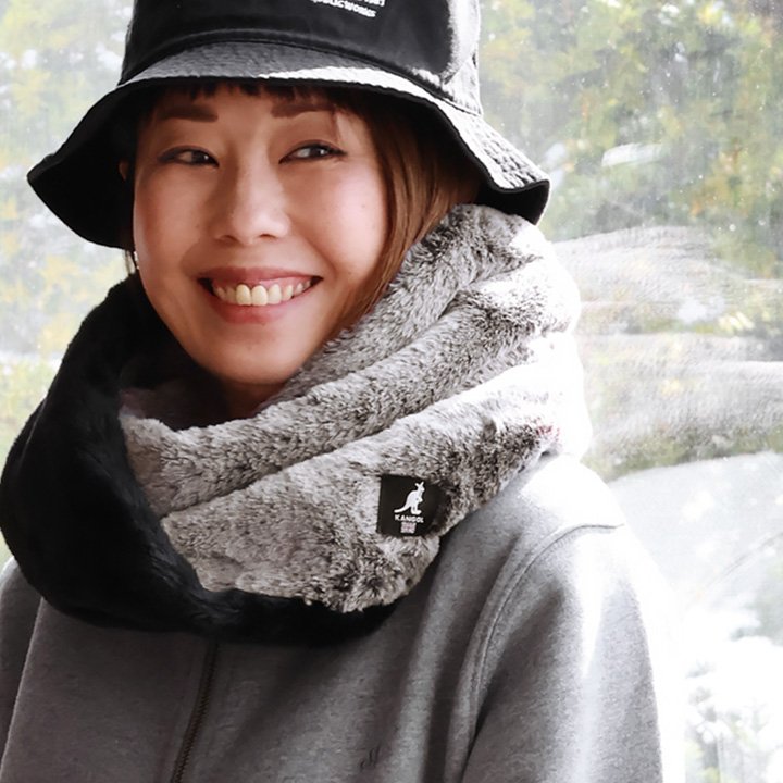 KANGOL カンゴール スヌード ネックウォーマー レディース ファー ポリエステル 配色 アニマル カンガルー 軽い 暖かい 防寒 パティ | PATY | 01