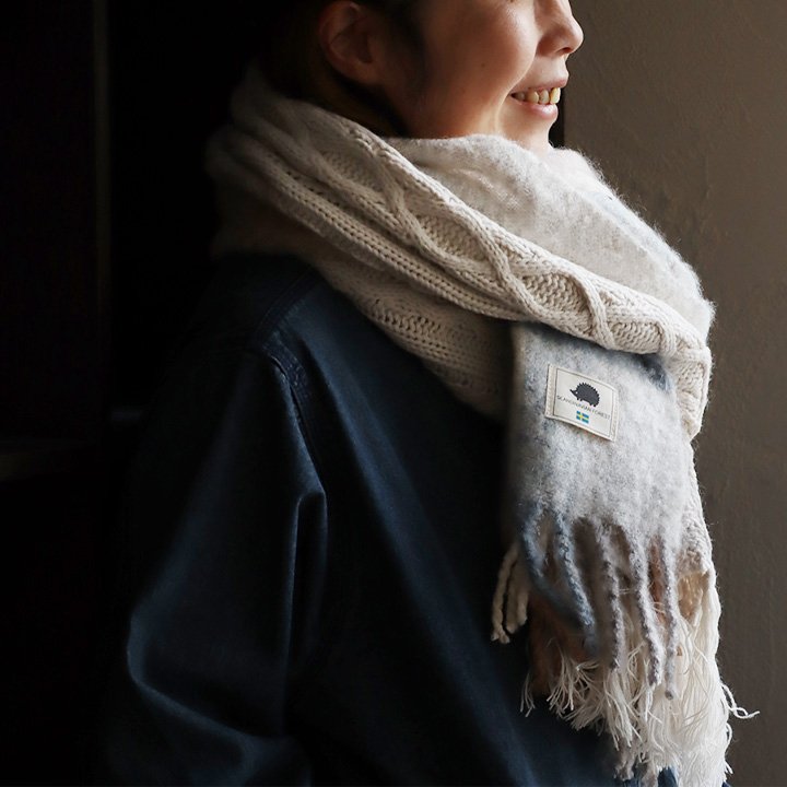 SCANDINAVIAN FOREST スカンジナビアンフォレスト マフラー ストール 大判 レディース チェック柄 ニット ケーブル編み 異素材切り替え 暖かい パティ | PATY | 03