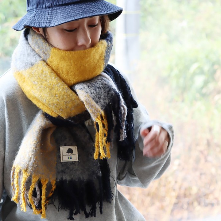 SCANDINAVIAN FOREST スカンジナビアンフォレスト マフラー ストール 大判 レディース チェック柄 ニット ケーブル編み 異素材切り替え 暖かい パティ | PATY | 02
