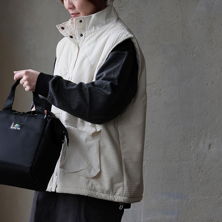 PATY ベスト レディース スタンドネック 重ね着 ナイロン コーデュロイ