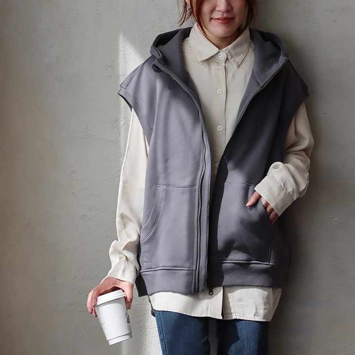 PATY ベスト レディース 着痩せ ワイド ジップアップ パーカー 暖かい