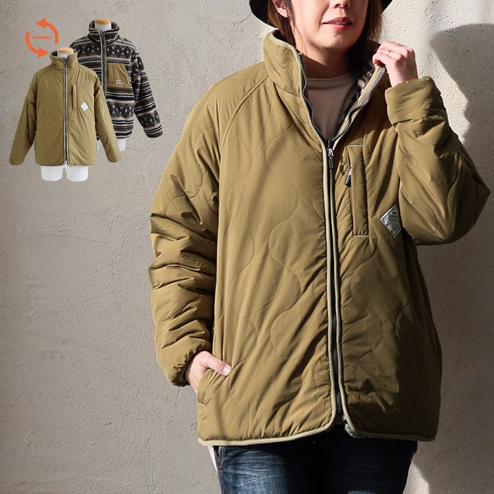 KRIFF MAYER クリフメイヤー ジャケット スタンドネック リバーシブル ナイロン 薄中綿 ボア ポリエステル 暖かい 軽い ポケット ゆったり 大きいサイズ カジュアル 秋 冬 パティ KRIFF MAYER（クリフメイヤー） ジャケット スタンドネック