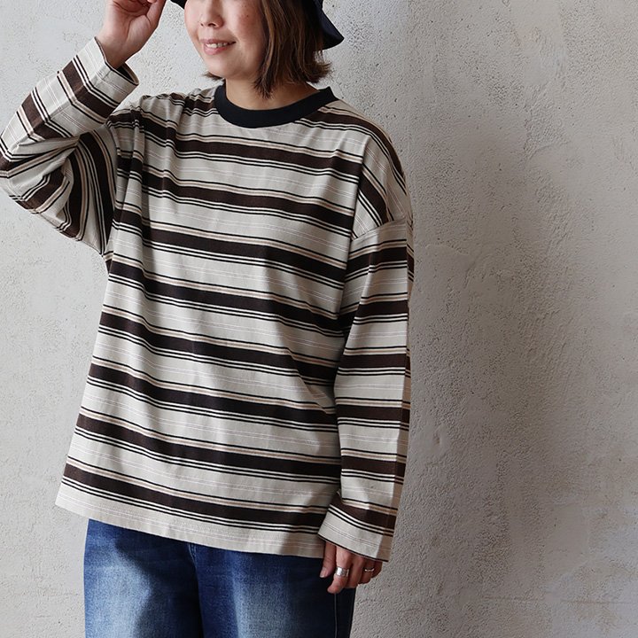 PATY ロンT カットソー 長袖 レディース マルチボーダー 配色 リブ