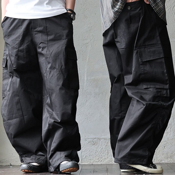 カーゴパンツ パンツ パラシュートパンツ メンズ レディース 高密度 コットン 綿100 丈夫 しっかり生地 ゆったり ウエストゴム 紐付き パティ | PATY | 01