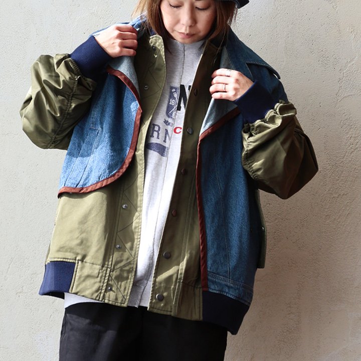 Gジャン ブルゾン レディース MA-1 10オンスデニム コンビ 切り替え