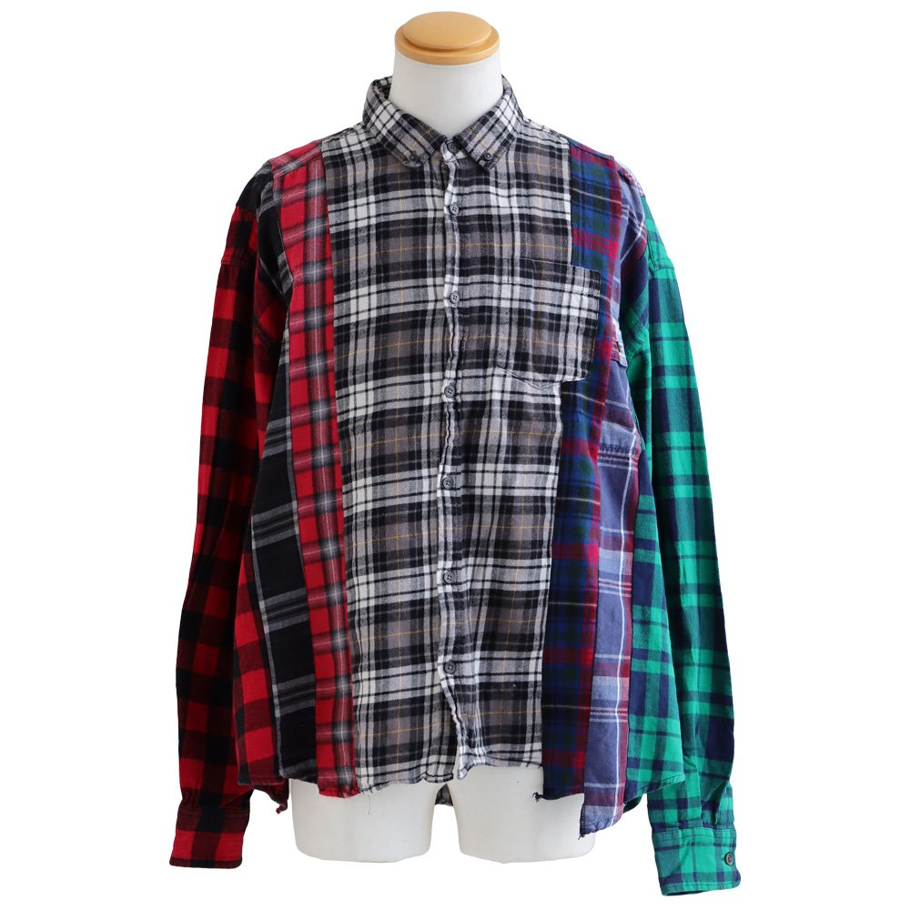 古着リメイク☆個性的☆チェックシャツ×tシャツ☆肩出し☆襟付き PATY シャツ チェックシャツ 長袖 メンズ レディース 配色 切り替え