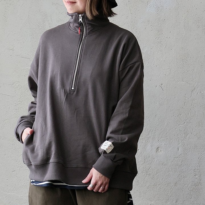 PATY スウェット トレーナー レディース スタンドネック ハーフジップ