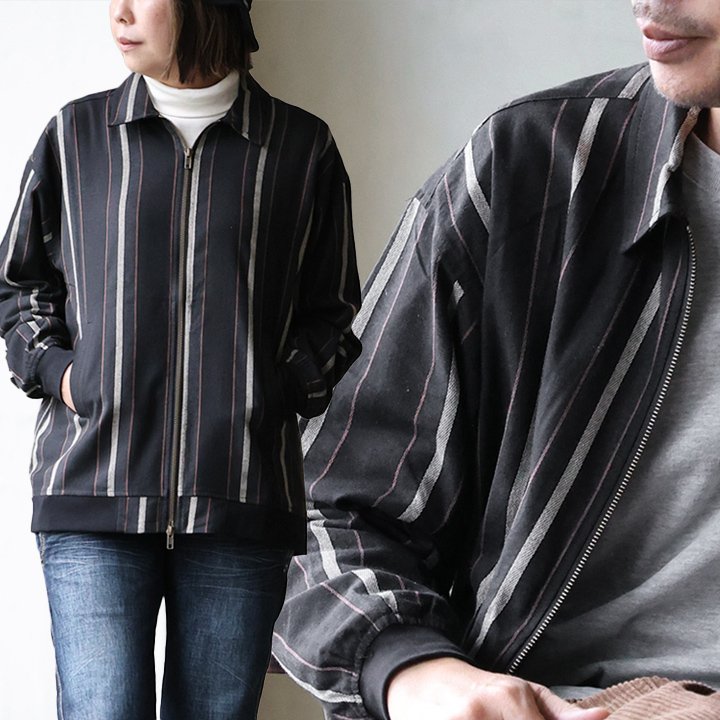 シャツ ブルゾン 袖リブ メンズ レディース 長袖 コットン 綿100% 薄手 ダブルジップ ワイド ストライプ ポケット Mr.Lumberjack ミスターランバージャック | PATY | 01