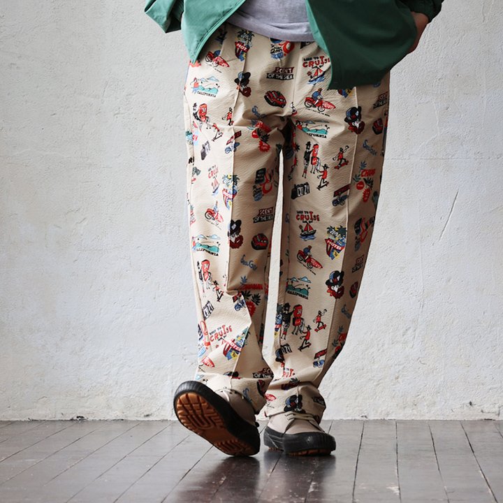 Duckster ダックスター パンツ テーパード メンズ レディース 総柄 シアサッカー 軽い 通気性 速乾 断熱 ストレッチ 伸びる ウエストゴム パティ | PATY | 02