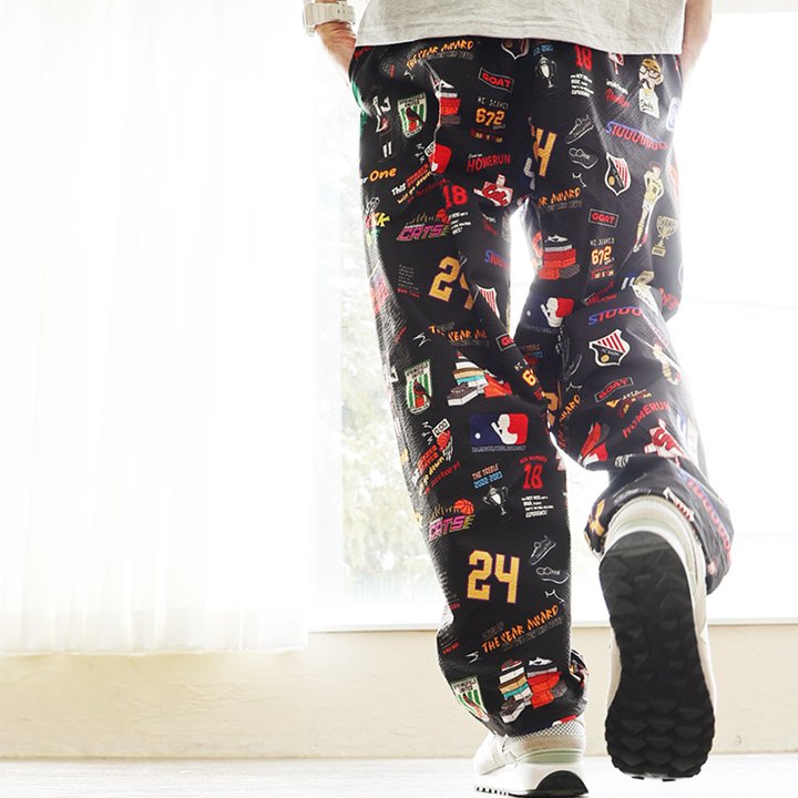 Duckster ダックスター パンツ テーパード メンズ レディース 総柄 シアサッカー 軽い 通気性 速乾 断熱 ストレッチ 伸びる ウエストゴム パティ | PATY | 01