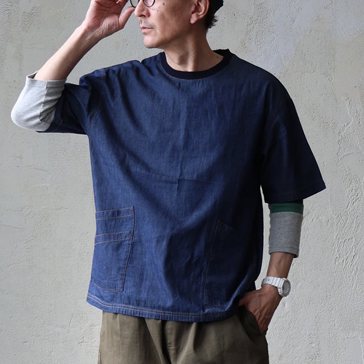 gym master ジムマスター Tシャツ 5分袖 メンズ レディース クルーネック ライトデニム 綿100 コットン 薄手 軽い 通気性 ポケット パティ | PATY | 03