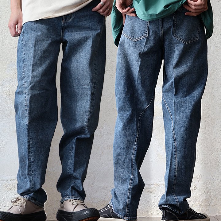 サルエルパンツ デニム テーパード メンズ レディース 綿100 コットン ノンストレッチ すっきり 3D パンツ パティ blue ビットブルー | PATY | 01