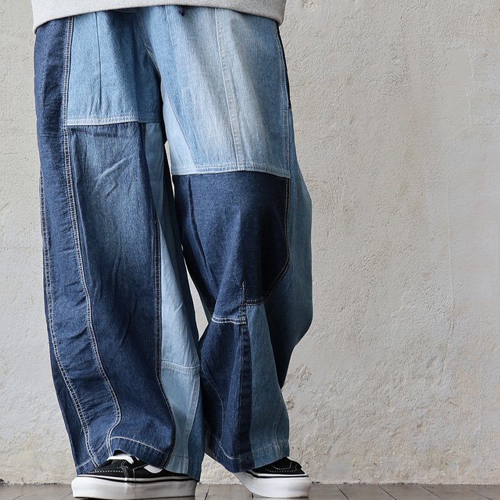 パンツ デニムパンツ テーパード レディース リビルドデニム 綿100 コットン ウエストゴム ゆったり 大きいサイズ カジュアル パティ | PATY | 01