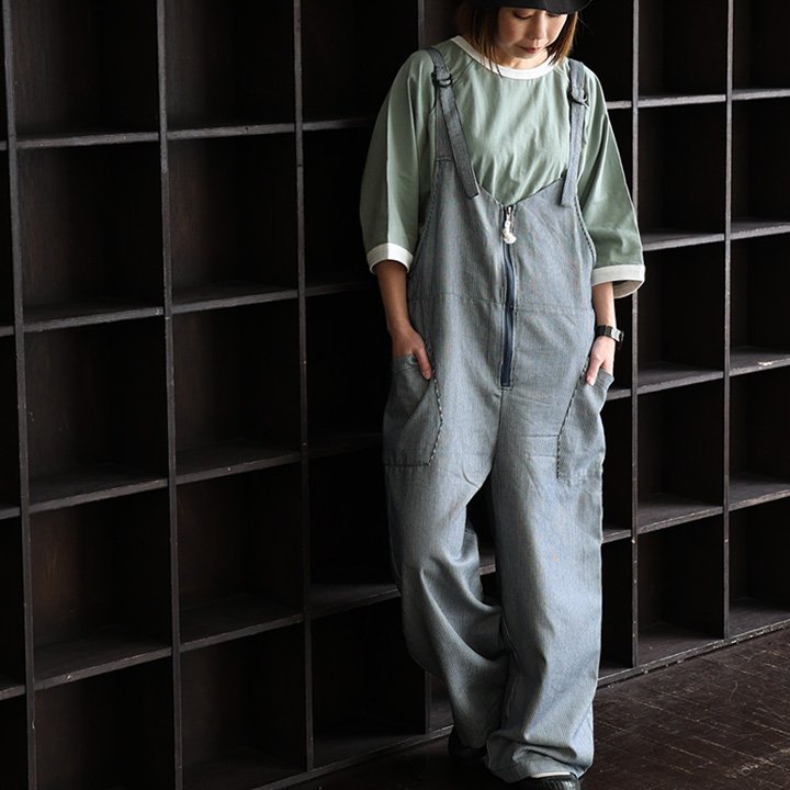 PATY サロペット レディース ワイド ストレート ヒッコリー ストライプ