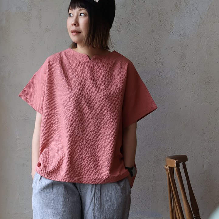 PATY ブラウス シャツ 半袖 レディース ボートネック 無地 シア 