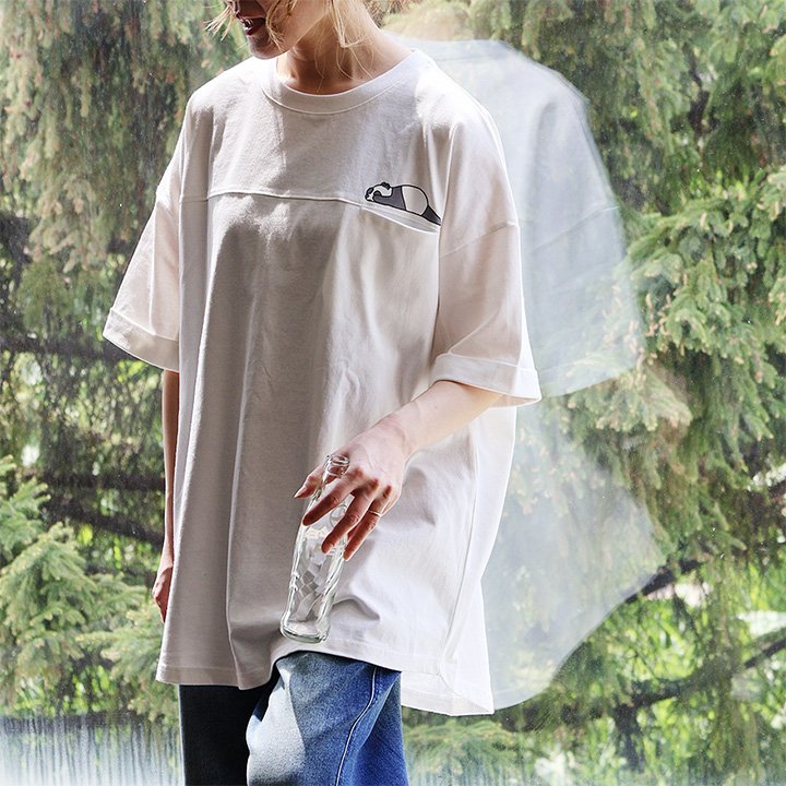 PATY Tシャツ 5分袖 レディース お尻隠れる 着丈長い アニマル パンダ