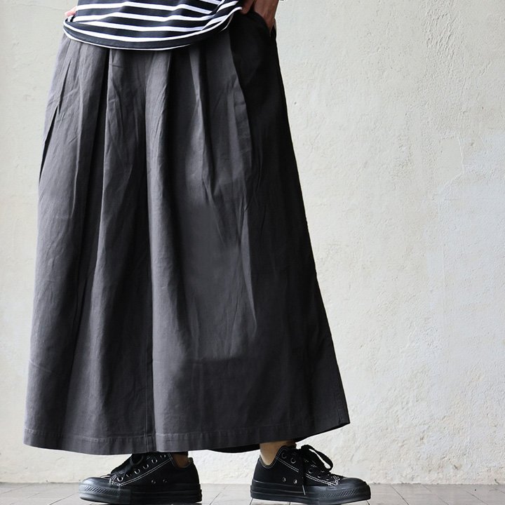 パンツ ワイドパンツ ガウチョ フレア レディース 綿100 コットン ヘリンボーンツイル ウエストゴム ベルト付き 楽ちん パティの画像