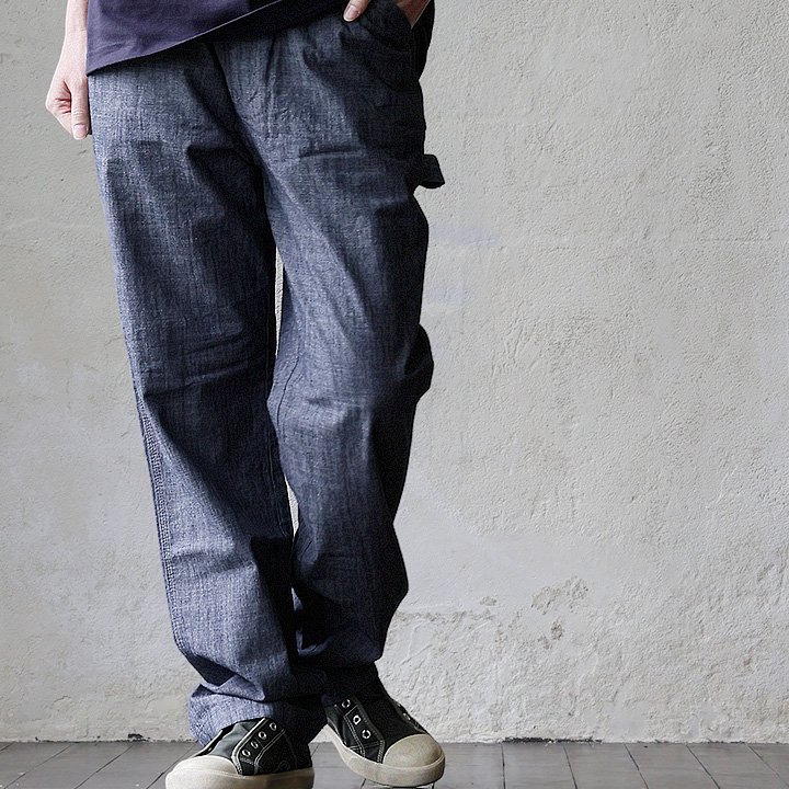 ペインターパンツ ワーク ストレート メンズ レディース 綿100 コットン シャンブレー 無地 軽い 薄手 涼しい ウエストゴム 大きいサイズ パティの画像