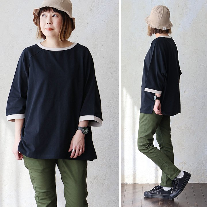 ドルマン tシャツ レディース 5分袖 しっかり 綿100％ ワイド 着痩せ ボートネック 二の腕 カバー 夏 パティ Souple スプル (メール便50) | PATY | 01