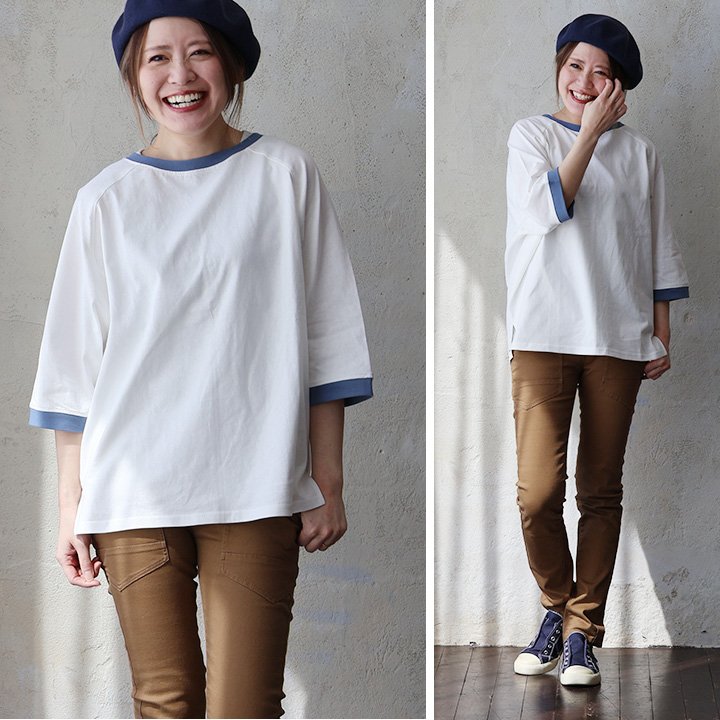 ドルマン tシャツ レディース 5分袖 しっかり 綿100％ ワイド 着痩せ ボートネック 二の腕 カバー 夏 パティ Souple スプル (メール便50) | PATY | 04