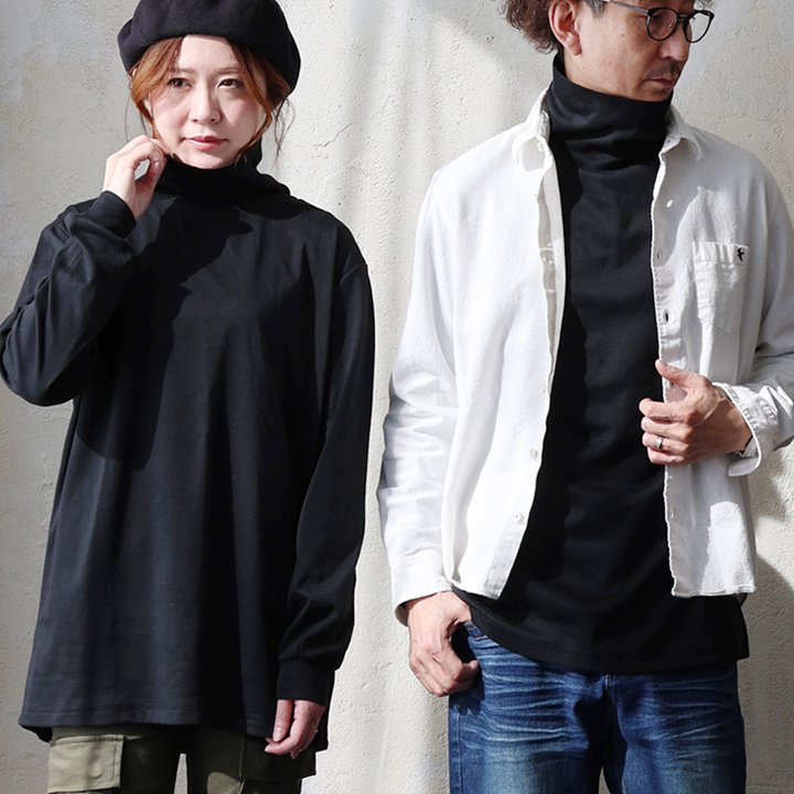 Johnbull ジョンブル カットソー 長袖 モックネック メンズ レディース タートルネック 袖リブ ジャージ ダブルフェイス 伸縮性 シンプル | PATY | 01