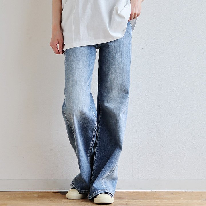 Sweet Camel スウィートキャメル パンツ ワイド フレア レディース 脚長 美脚 細見え ストレッチ 動きやすい ウエストゴム リブ切り替え 楽ちん パティの画像