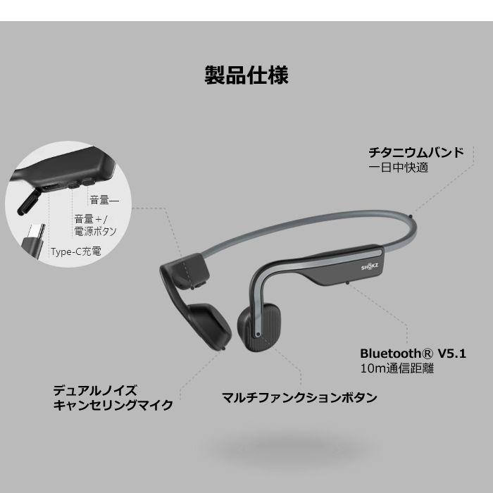 Shokz イヤホン 骨伝導ワイヤレスヘッドホン OpenMove AFT-EP-000022 