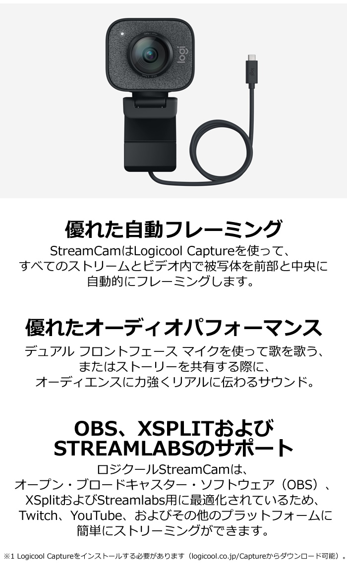 ロジクール ストリーミング ウェブカメラ C980GR グラファイト コントラスト StreamCam PCあきんど - 通販 - PayPayモール