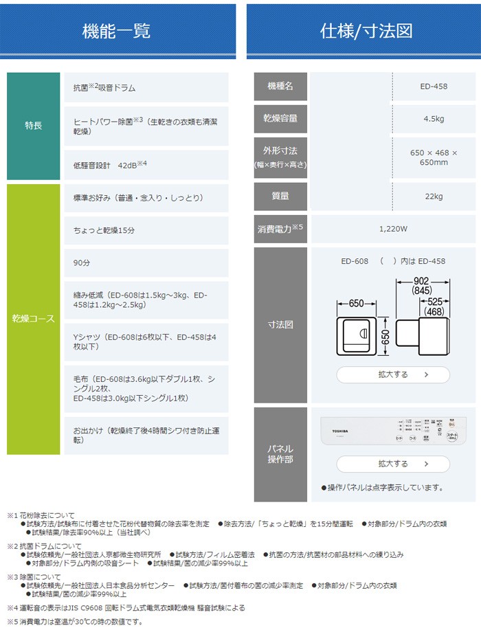 東芝 衣類乾燥機 ED-458-W ピュアホワイト 乾燥容量4.5kg : ed-458-w