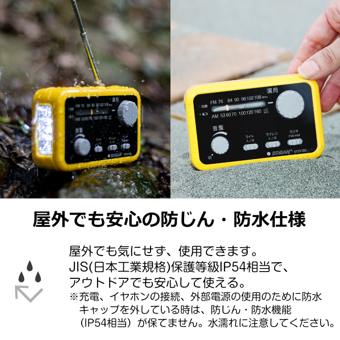 KOBAN アナバス 防水備蓄ラジオ 多機能 FM AM 防塵 防水 3電源対応 ECO