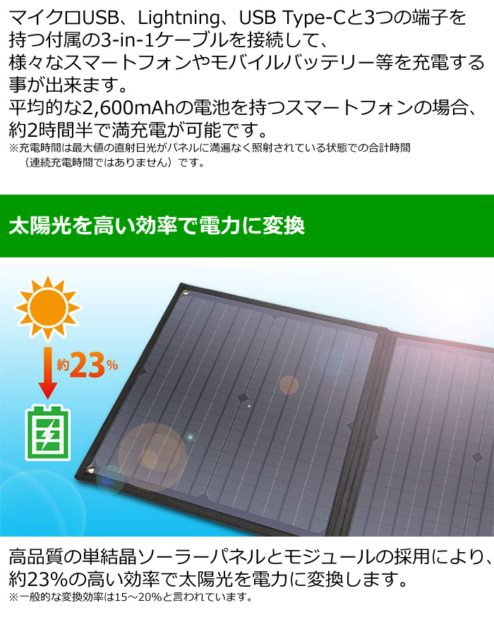 クマザキエイム Solpa 折り畳みソーラーパネル エネポルタ 60W出力 EP