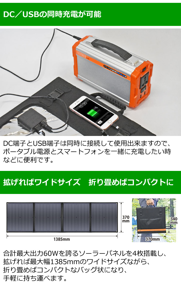 クマザキエイム Solpa 折り畳みソーラーパネル エネポルタ 60W出力 EP